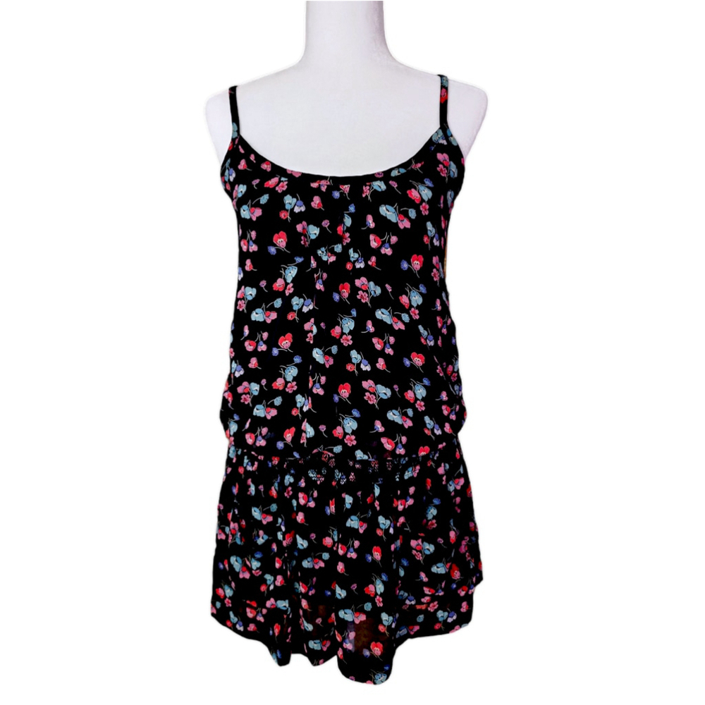 American Eagle Sleeveless Black Floral Mini Dress A Line Pockets Size 6